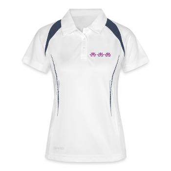 Fleur de lotus Fleur de lotus Fleur de lotus Fleur de violette Fleur de yoga - Polo respirant Femme - blanc/marine - Devant