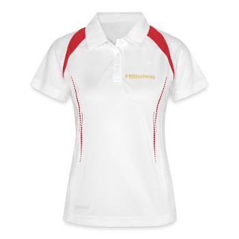 né le 10 mai Anniversaire anniversaire - Polo respirant Femme - blanc/marine - Devant