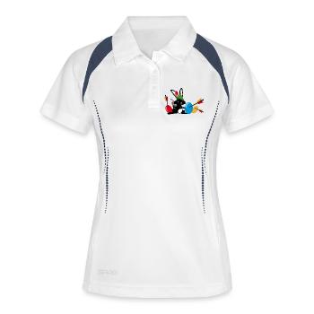Osterhase mit Pfeil und Bogen - Frauen Polo atmungsaktiv - Weiß/Navy - Vorne
