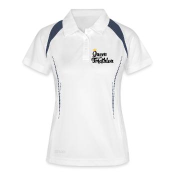 Queen of Triathlon - Frauen Polo atmungsaktiv - Weiß/Navy - Vorne
