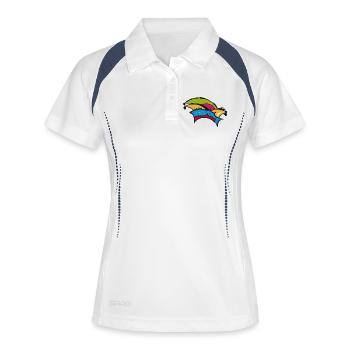 Eine Narrenkappe für den Karneval - Frauen Polo atmungsaktiv - Weiß/Navy - Vorne