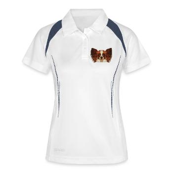 hundemotive für damen, papillon gesicht - Frauen Polo atmungsaktiv - Weiß/Navy - Vorne