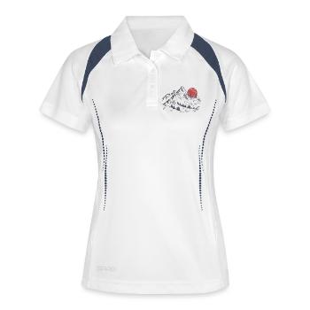 Karmesinroter Sonnenuntergang über den stillen Gipfeln - Frauen Polo atmungsaktiv - Weiß/Navy - Vorne