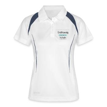 Einschulung - Frauen Polo atmungsaktiv - Weiß/Navy - Vorne
