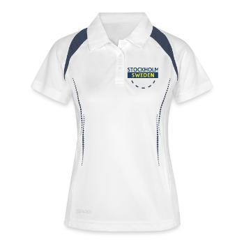 Stockholm, Schweden, Fetter Text - Frauen Polo atmungsaktiv - Weiß/Navy - Vorne