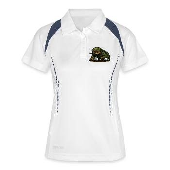 Bulldogge Soldat kriechendes taktisches Cartoon-Design - Frauen Polo atmungsaktiv - Weiß/Navy - Vorne