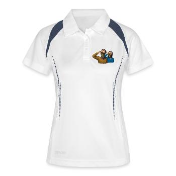 WIR SIND HIER – Geek & Science-Fiction - Frauen Polo atmungsaktiv - Weiß/Navy - Vorne