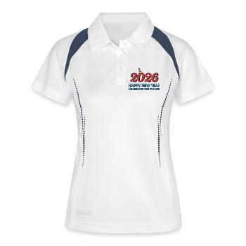 Frohes neues Jahr 2026 Feiern Sie die Zukunft - Frauen Polo atmungsaktiv - Weiß/Navy - Vorne