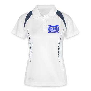 Karlsruhe Nordkurve Stadion Fan Hoodie, Tasse - Frauen Polo atmungsaktiv - Weiß/Navy - Vorne
