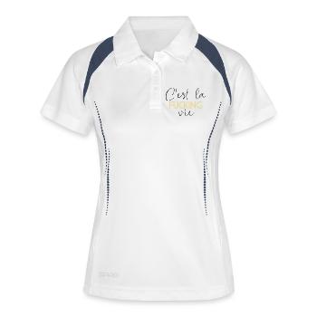 C'est la Fucking Vie - Gold Bold Typografie - Frauen Polo atmungsaktiv - Weiß/Navy - Vorne