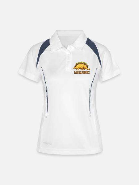 Tacosaurus – Dino rencontre Tex-Mex - Polo respirant Femme - blanc/marine