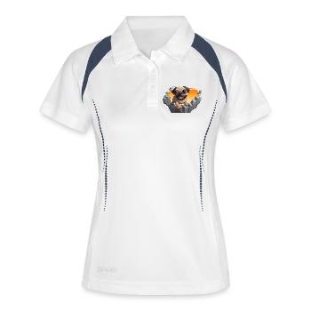 Pug am Felsen beim Sonnenuntergang - Frauen Polo atmungsaktiv - Weiß/Navy - Vorne