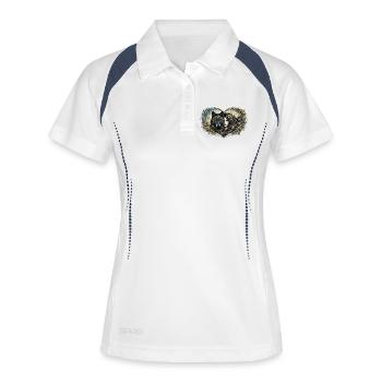 Herz aus Eisen: Dame und Wolf - Frauen Polo atmungsaktiv - Weiß/Navy - Vorne