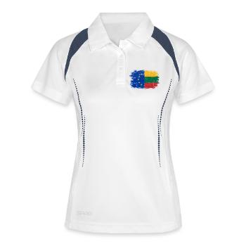 EU Litauen Flaggenmischung - Frauen Polo atmungsaktiv - Weiß/Navy - Vorne