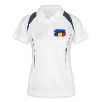 Des étoiles de l’UE sur le drapeau roumain - Polo respirant Femme - blanc/marine - Devant
