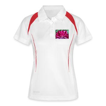 Dahlie rot Blüte ,Blume - Frauen Polo atmungsaktiv - Weiß/Navy - Vorne