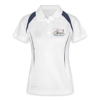 München Deutsches Museum Handzeichnung - Frauen Polo atmungsaktiv - Weiß/Navy - Vorne