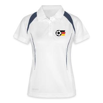 Abstrakte Farbgeometrie in Rot und Gelb - Frauen Polo atmungsaktiv - Weiß/Navy - Vorne