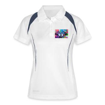 Bunter Waschbär - Frauen Polo atmungsaktiv - Weiß/Navy - Vorne