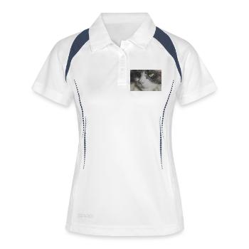 Pixel Cat Mosaïque Portrait - Polo respirant Femme - blanc/marine - Devant