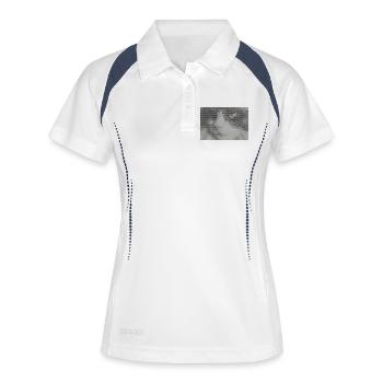 Portrait de chat au look glitch - Polo respirant Femme - blanc/marine - Devant