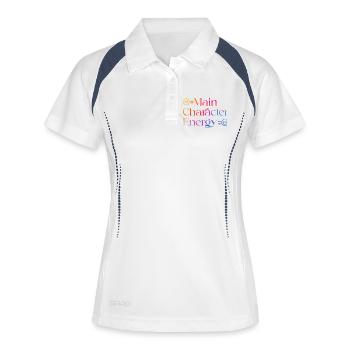 Main Character Energy bunt smilie - Frauen Polo atmungsaktiv - Weiß/Navy - Vorne