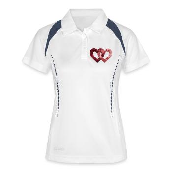 Zwei Valentinstagsherzen bestickten Look (gedruckt) - Frauen Polo atmungsaktiv - Weiß/Navy - Vorne