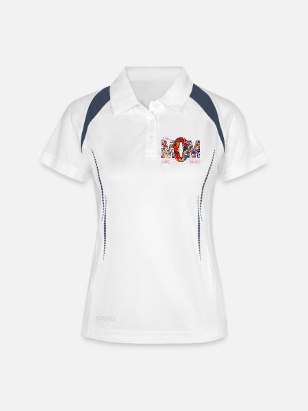 MOM Love Care Magic Floral Design - Women's Polo breathable - white/navy