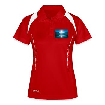 Spiegelnder Bergsee Hallstätter See - Frauen Polo atmungsaktiv - Weiß/Navy - Vorne
