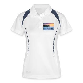 Sonnenaufgang am Kap Arkona - Frauen Polo atmungsaktiv - Weiß/Navy - Vorne