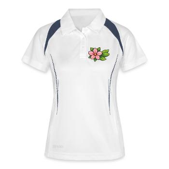 Rosa Blüte mit grünen Blättern - Frauen Polo atmungsaktiv - Weiß/Navy - Vorne