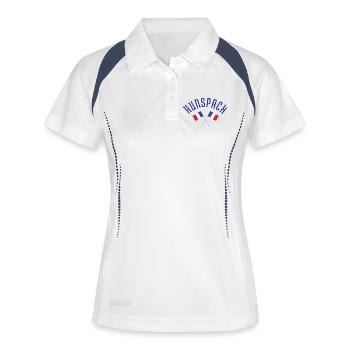 Gewölbtes HUNSPACH mit gekreuzten französischen Flaggen - Frauen Polo atmungsaktiv - Weiß/Navy - Vorne