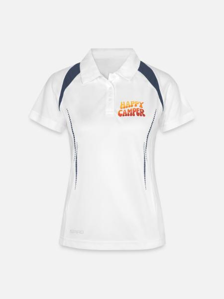 Texte dégradé de campeur heureux - Polo respirant Femme - blanc/marine