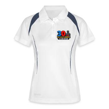 Bitte nicht schubsen - Ich habe Rücken - Frauen Polo atmungsaktiv - Weiß/Navy - Vorne