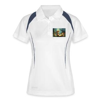Teddy im Märchenwald  - Frauen Polo atmungsaktiv - Weiß/Navy - Vorne