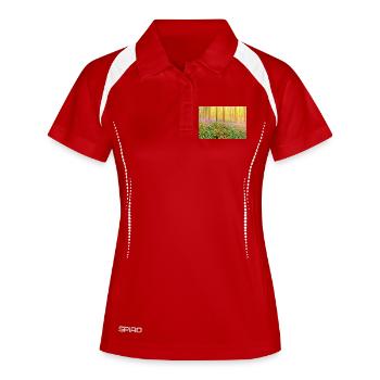 Sonnenbeschienener Blauglockenwald-Glow - Frauen Polo atmungsaktiv - Weiß/Navy - Vorne