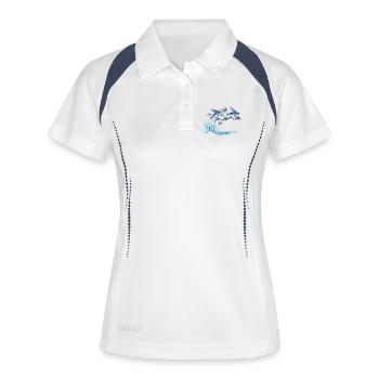 Fliegende Fische gleiten über Wasser Wellen Motiv - Frauen Polo atmungsaktiv - Weiß/Navy - Vorne