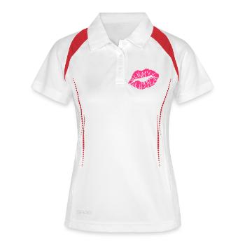 Kussmund / Kuss / Küsschen / Bussi / Liebe / Pink - Frauen Polo atmungsaktiv - Weiß/Navy - Vorne