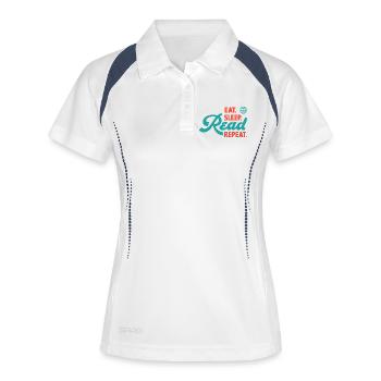 Essen Schlaf Lesen Wiederholen - Frauen Polo atmungsaktiv - Weiß/Navy - Vorne