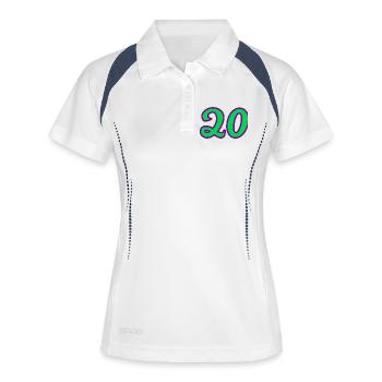 20. 20. JAHRESTAG. 20-JÄHRIGES JUBILÄUM. 20 JAHRE. - Frauen Polo atmungsaktiv - Weiß/Navy - Vorne