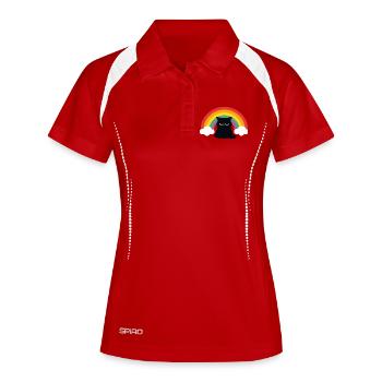 Mürrische Katze unterm Regenbogen - Polo respirant Femme - blanc/marine - Devant