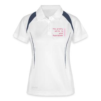 Lächeln als Superkraft - Frauen Polo atmungsaktiv - Weiß/Navy - Vorne