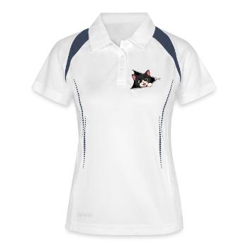 Chat chaton mignon à fermeture éclair - Polo respirant Femme - blanc/marine - Devant