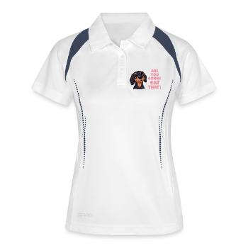 Tu vas manger cet humour de teckel ? - Polo respirant Femme - blanc/marine - Devant