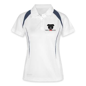 Der Dandy Staffie - 010 - Frauen Polo atmungsaktiv - Weiß/Navy - Vorne