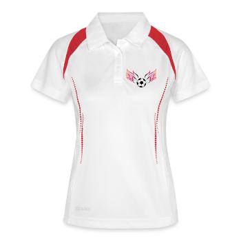 Flügel-Fußball-Design mit Dynamik - Frauen Polo atmungsaktiv - Weiß/Navy - Vorne