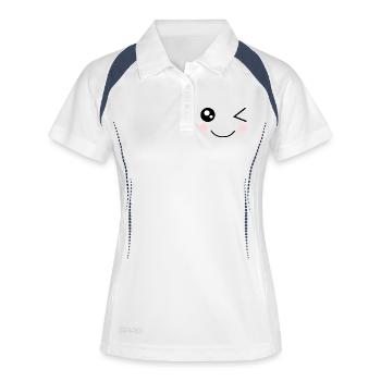 Visage Kawaii Drôle - Polo respirant Femme - blanc/marine - Devant