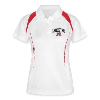 Leicester Flaggen-Shirt – UK Stadtmotiv - Frauen Polo atmungsaktiv - Weiß/Navy - Vorne