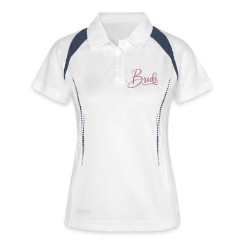Braut passende Verlobung Brautdusche Hochzeit - Frauen Polo atmungsaktiv - Weiß/Navy - Vorne