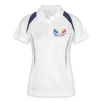 Boy or Girl Herzdesign Babyprint - Frauen Polo atmungsaktiv - Weiß/Navy - Vorne